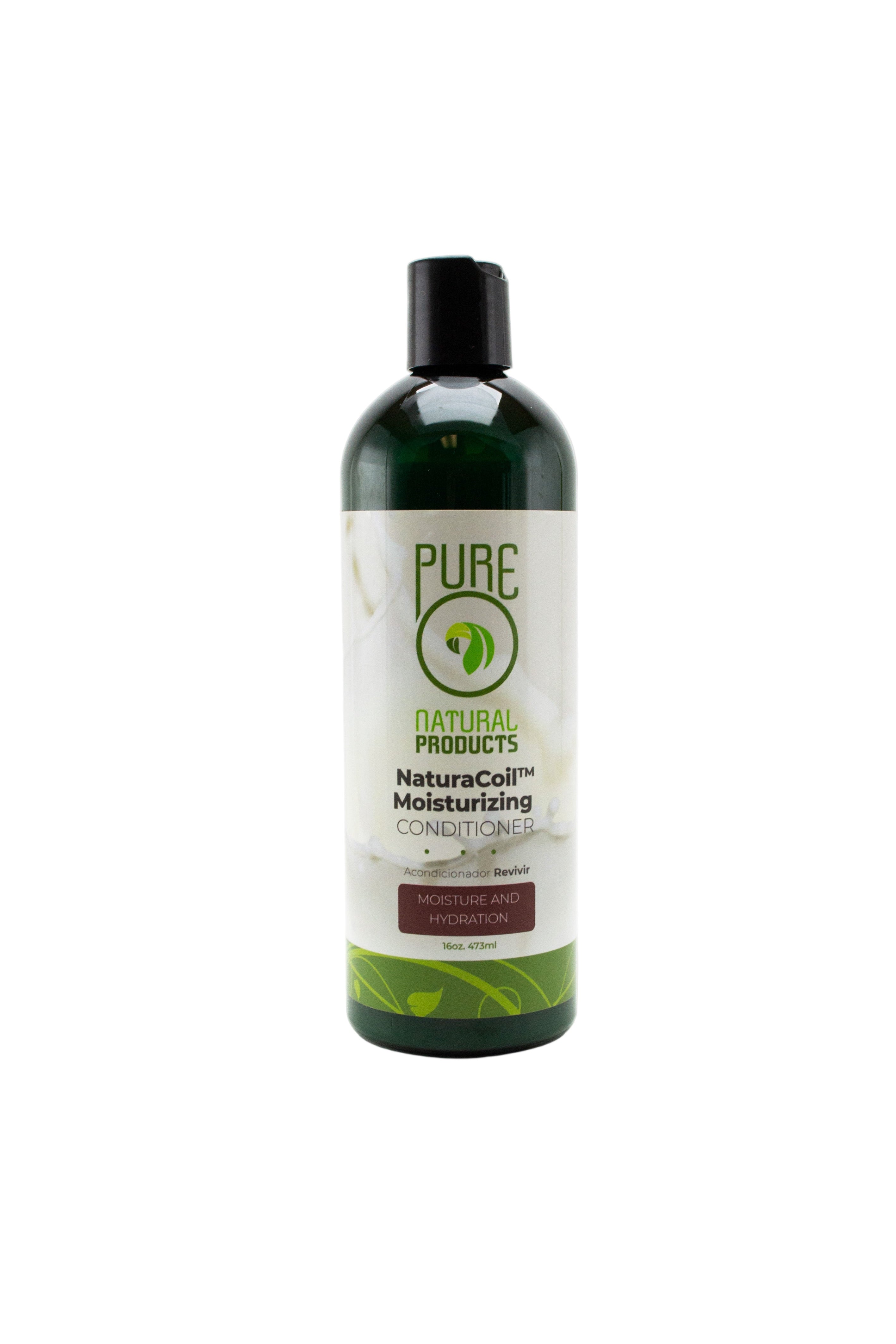 Bottle of Pure Natural Products NaturaCoil Moisturizing shampoo on a white background